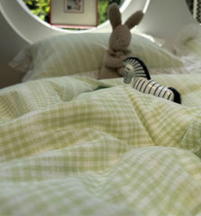 YICKYUE  -  Fresh fashion green plaid bed set,twin full queen fairyfair lace checked cotton home textile bed sheet pillow case quilt cover