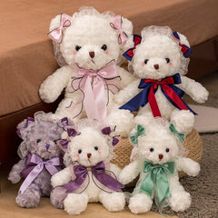 1pc 30cm Lovely Curly Teddy Bear Plush Toys Stuffed Cute Kawaii Bear with Bow Ribbon Doll Girls Kids Baby Valentine's Gift