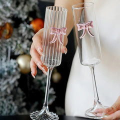 YICKYUE  -  Bowknot Glass Cup Pink Butterfly Goblet Cute Cups For Juice Wine Drinkingware Ice Cream Dessert Cup Elegant Champagne Glasses