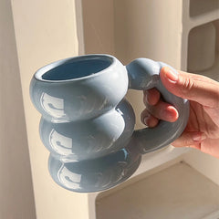 YICKYUE  -  Pearl Ceramic Mugs Coffee Cups Korea Style Designer Circle Bubble Coffee Cups Breakfast Milk Juice Tea Handle Cup No Microwave