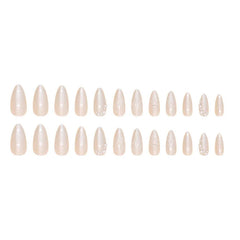 YICKYUE  -  24pcs Aurora White Press on Nail 3D Pearl Decor Almond Shaped Fake Nails Wearable Full Cover Sweet Bride Fairy Fake Nail Patches