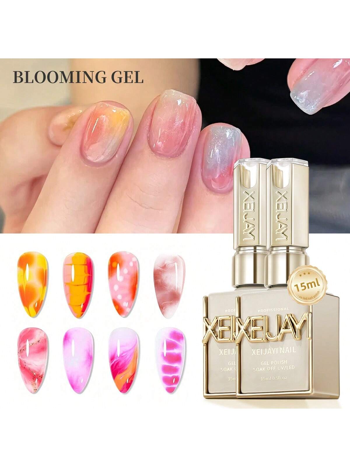 YICKYUE  -  2Pcs 15ml Blooming Glue Gel Nail Polish UV LED Soak Off Top Gel Glossy Sealer Shiny Varnish