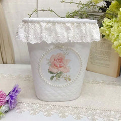 Yickyue Desktop Small Trash Can Home Office Garbage Storage Bucket French Girl Style Home Decor Trash Bins Pink Sundry Storage Baskets