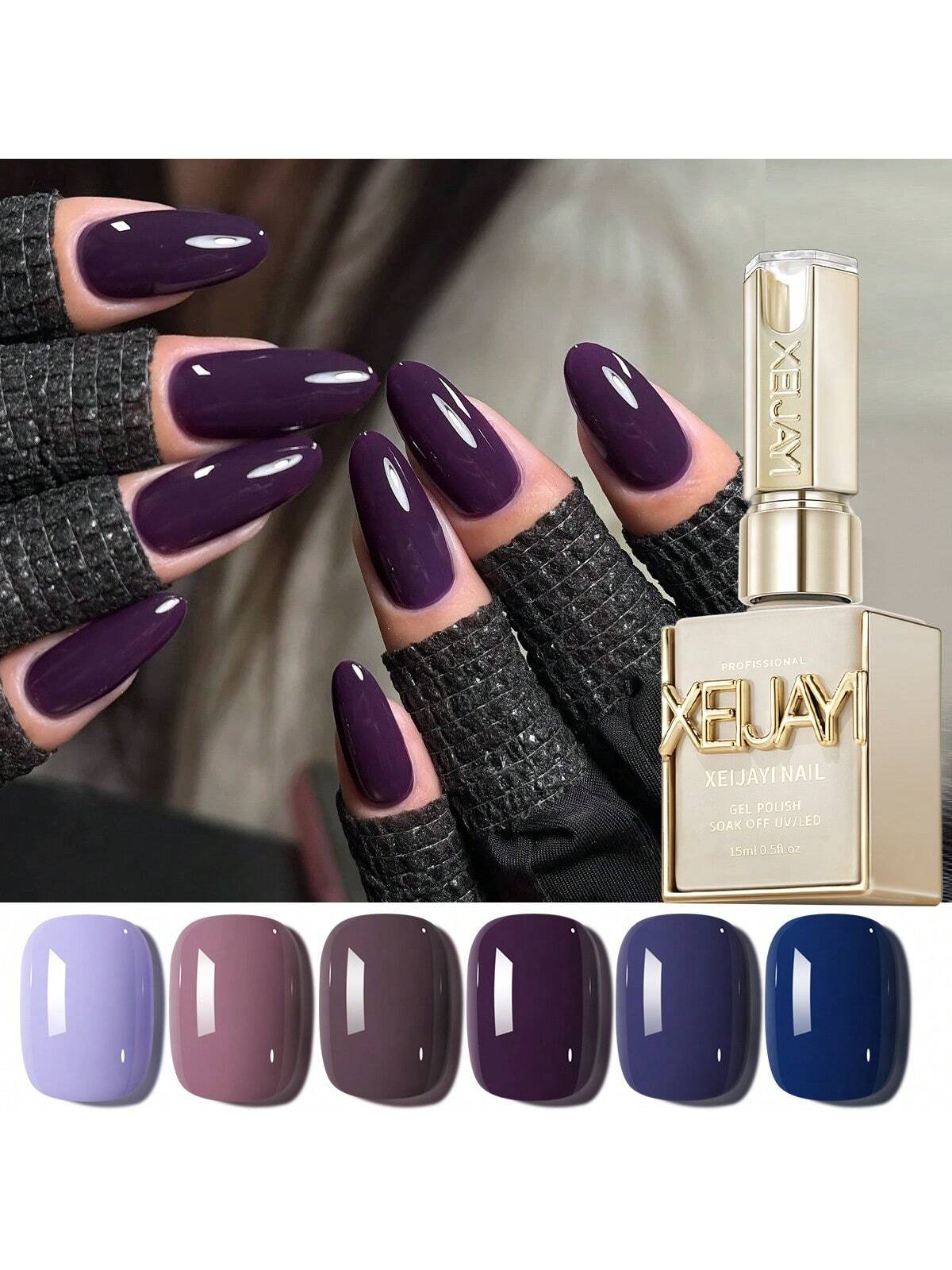 YICKYUE  -  6Pcs Purple Gel Nail Polish Set, 15ml French Nail Gel Polish, Soak Off UV Light Cure Gel Polish For Nail Decoration