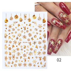 1 Sheets 3D Christmas Nail Art Decoration Stickers Sparkly Gold White Colorful Glitter Nail Art Geometry Snowflake Winter Decals