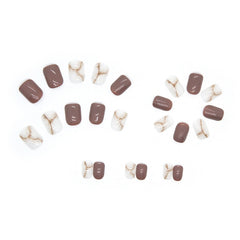 Yickyue Marbled Blooming Fake Pres Nails Set Press on Tips Short False Nails Reusable Adhesive Fingernails Stick-on Nails Accessories 24