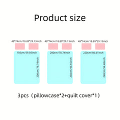 YICKYUE  3pcs, New Korean Style Bow Design Cotton Set: Duvet Cover*1 + Pillowcases*2, Korean Bow Design, Standard Size A, Striped Pattern with Bow Decoration, Stylish and Elegant