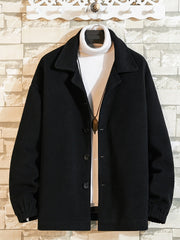 HEARUJOY  -  Long Sleeve Solid Jacket] Men's Solid Jacket, Casual Button Up Lapel Long Sleeve Jacket For Winter Fall