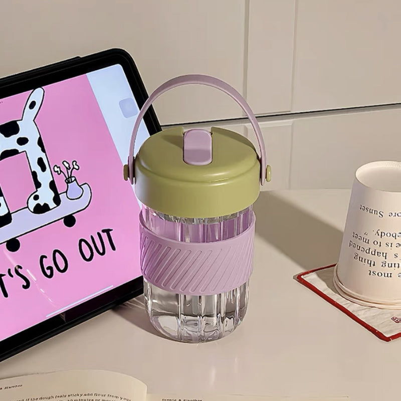 YICKYUE  -  Kawaii Water Bottle BPA Free For Girls Pink Plastic Cup With Straw Handle Travel Coffee Juice 420ml Drink Bottle Women Tumbler
