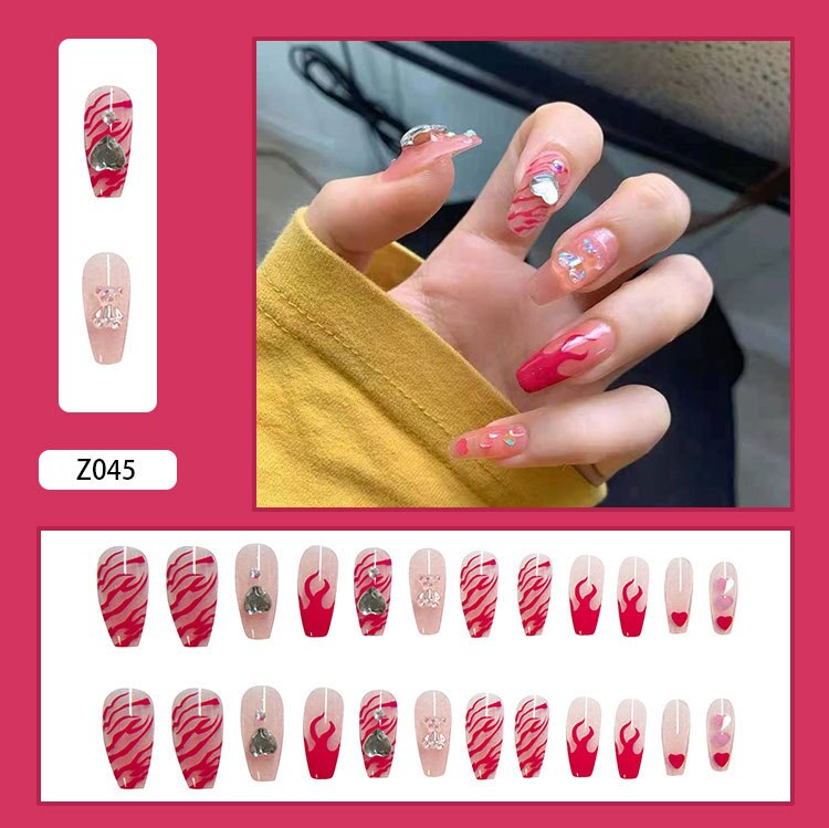 24Pcs/Box Charming Bow Fake Nails Butterfly Press On Nails Long Sets Ballet Diamond Nail Patch Wearable Full Cover Nail Tips