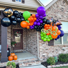 YICKYUE  -  Halloween Party Balloons Garland Arch Kit Black Purple Orange 125pcs Latex Balloon for Halloween Theme Birthday Party Decoration
