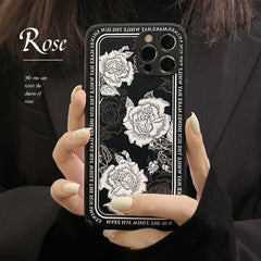 Retro White Rose Flower phone case for iphone 11 12 pro max 13 mini x xr xsmax 7 8 plus leather silicone soft shockproof cover