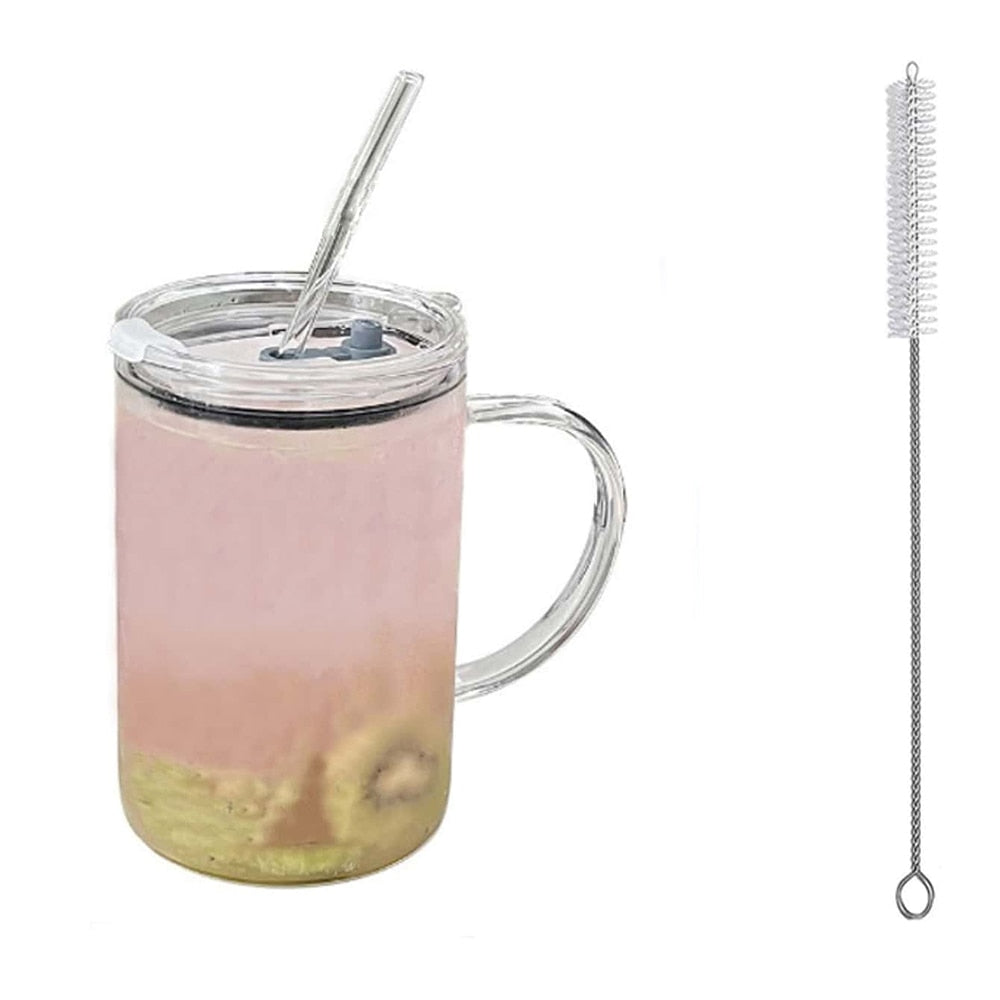 Yickyue 1L Drinking Glass Tumbler With Lid And Straw Glass Coffee Cup Glass Mug Milk Juice Cup Transparent Cup Juice Mocha Cups