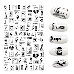 3D Nail Sticker English Letter Stickers Face Pattern Trasnfer Sliders Valentine's Day Nail Art Decoration Christmas Nail Sticker