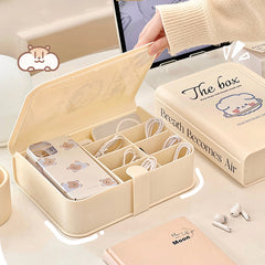 YICKYUE  -  Kawaii Plastic Storage Box Organizer For Phone Case Charging Cable Cute Desk Organizers Portable Home Wire Organizer Container