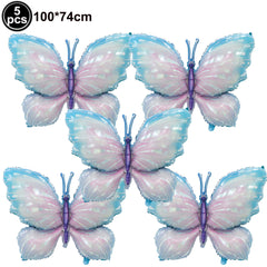 YICKYUE  -  5Pcs 40inch Large Butterfly Foil Balloons Colorful Butterfly Balloon Girl Birthday Party Wedding Decorations Baby Shower Globos
