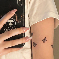YICKYUE  -  1/6pcs Black Butterfly Fake Tattoo Waterproof Temporary Tattoo Stickers Leg Arm Hand Foot Body Arts Magic Flower Texture Sticker