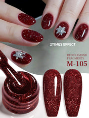 YICKYUE  -  Red Glitter Diamond Nail Polish, Sparkling Reflective Red with Glitter, Soak Off UV/LED Manicure, for Home & Salon Use