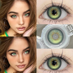 YICKYUE  -  1 Pair Hot Sale Cleopatra Series Green Colored Contact Lenses with Prescription Myopia Lenses Natural Blue Iris Lens