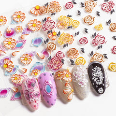 1 Sheet Colorful Flower 5D Nail Art Stickers Relief Phototherapy Sweater Tree Green Creative DIY Slider White 3D Marble Style
