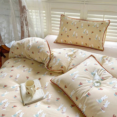 Yickyue Color Pastoral Style Bedding Set Boys Girls Twin Queen Size Duvet Cover Flat Sheet Pillowcase Bed Linen Kids Adult Fashion Home