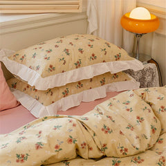 Yickyue  Korean Princess Style Lotus Leaf Lace Pillowcase 100% Cotton Plant Floral Cushion Cover Bed Head Pillow Cover Home Deco
