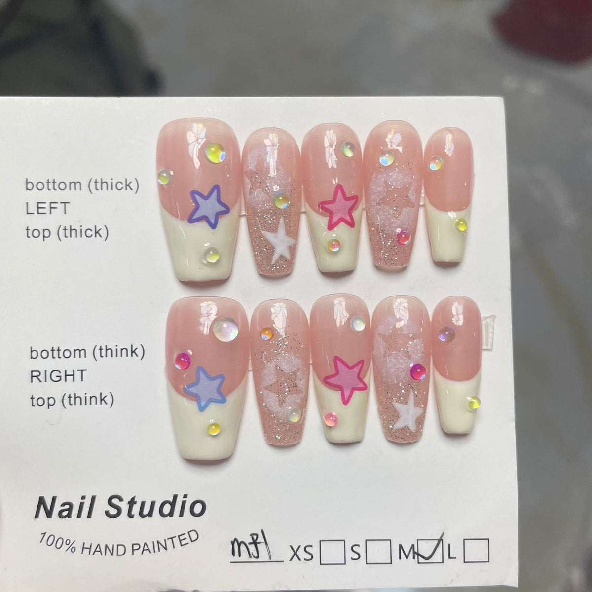 YICKYUE  -  10 PCS Luxury Handmade Press on Nails Middle Trapezoid Original Design False Nails with 4-PIECE Tool Adhesive Nail Glue Tabs