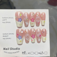YICKYUE  -  10 PCS Luxury Handmade Press on Nails Middle Trapezoid Original Design False Nails with 4-PIECE Tool Adhesive Nail Glue Tabs
