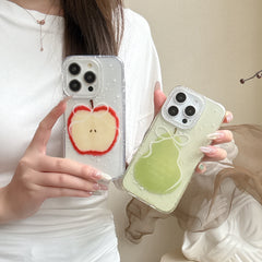 YICKYUE  -  Ins Sparkling Transparent Bow Apple Pear Phone Case for iPhone 16 15 14 13 Pro Max Back Cover Fund