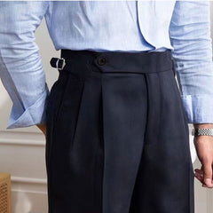 Hearujoy British Style Naples Suit Shorts Men Smart Casual Paris Waist Buckle Button Knee Length Pants Summer Fashion Shorts Streetwear