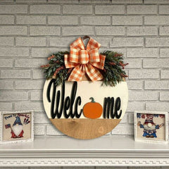 Halloween Pumpkin Bow Door Ornaments Door Hanging Sign Wreath Wooden Pumpkin Patch Christmas Gift Outdoor Hanging Home Decor