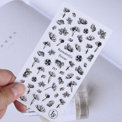 1PC 3D Nail Sticker Black And White Flower Leaf Patterns Nail Art Decals Summer Popular Art Nail Decal Decorations New