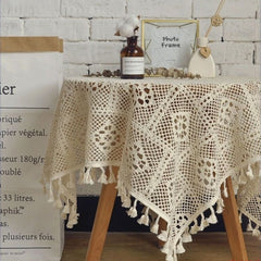 Pure Cotton Lace Tablecloth Light Beige Cafe Restaurant Literary Background Decorative Tassel Table Cloth Ins Style Tablecloth