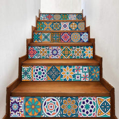 6Pcs/Set Bohemian Creative Stair Stickers Decorative Living Room PVC Self-Adhesive Roman Porcelain Waterproof Wall Stickers