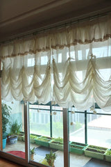 Yickyue Pastoral Roller Shutter with Valance Balloon Blinds Solid Beige Finished Kitchen Cafe Cortinas Korean Style Pull-ties Curtains