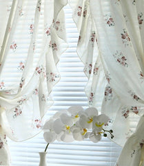 YICKYUE  -   Creamy White Romance Half Curtain Flounced Short Curtains Floral Window Drapes in Living Room Bedroom Room Divider Home Decor