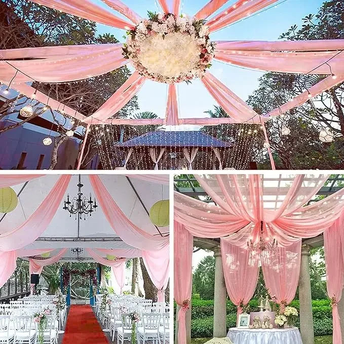 YICKYUE  -  White 10M Wedding Ceiling Drapes Decortions Shiny Chiffon Curtain Draping Drapery for Mariage Outdoor Ceremony Swag Party Decor