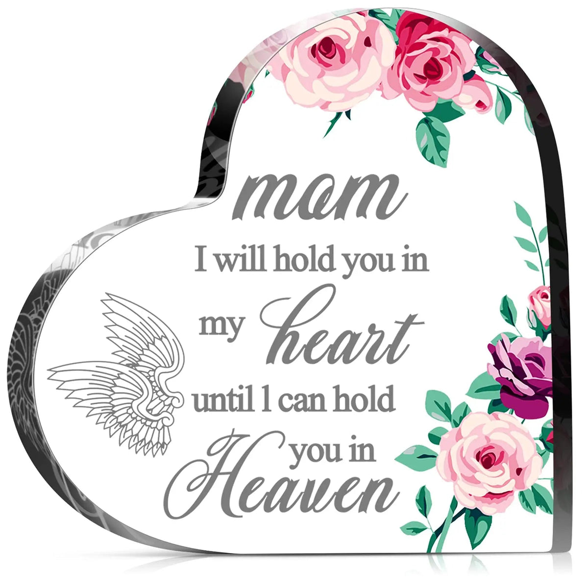 YICKYUE  Bird Angel Heaven Print Acrylic Heart Plaque Durable Memorial Gift for Loss of Mom Dad Grandma Grandmother Table Desk Decoration