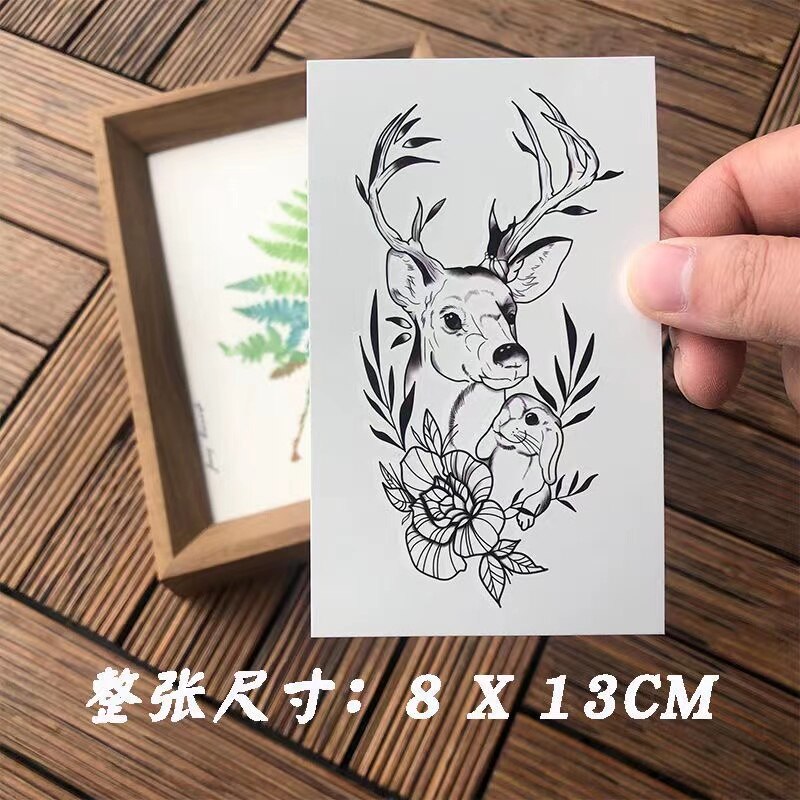Waterproof Temporary Tattoo Sticker Black Elk Rabbit Rose Pattern Flash Tattoo Arm Body Art Fake Tattoo