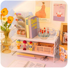 Yickyue Desktop Shelf Wrought Iron Wooden Desk Small Shelf Storage 2layers Student Desk Cosmetics Stationery Finishing Rack Organizer