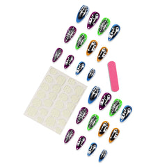 YICKYUE  -  24pcs Halloween False Nails Multicolor Ghost Cobweb Design Almond Nail Tips Full Cover Black Gradient Fake Nails Press On Nails