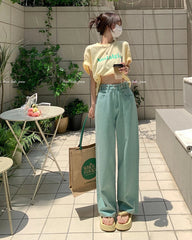 YICKYUE  -  S-XL 2Colors Summer Woman high wiast Loose jeans streetwear trouser casual Green Wide leg Long denim pants womens