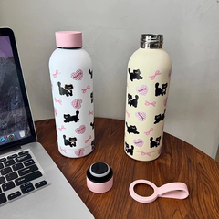 YICKYUE  -  Kawaii Stainless Steel Thermos Bottle 500ml Cute Cat Coffee Tea Thermos Cup Leak-Proof Girl Insulated Water Bottle With Handle