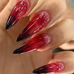 YICKYUE  -  24pcs White French Fake Nails Gradient Red Long Pointed False Nail Patches Full Cover Wearable Fake Nail Tips Halloween Manicure