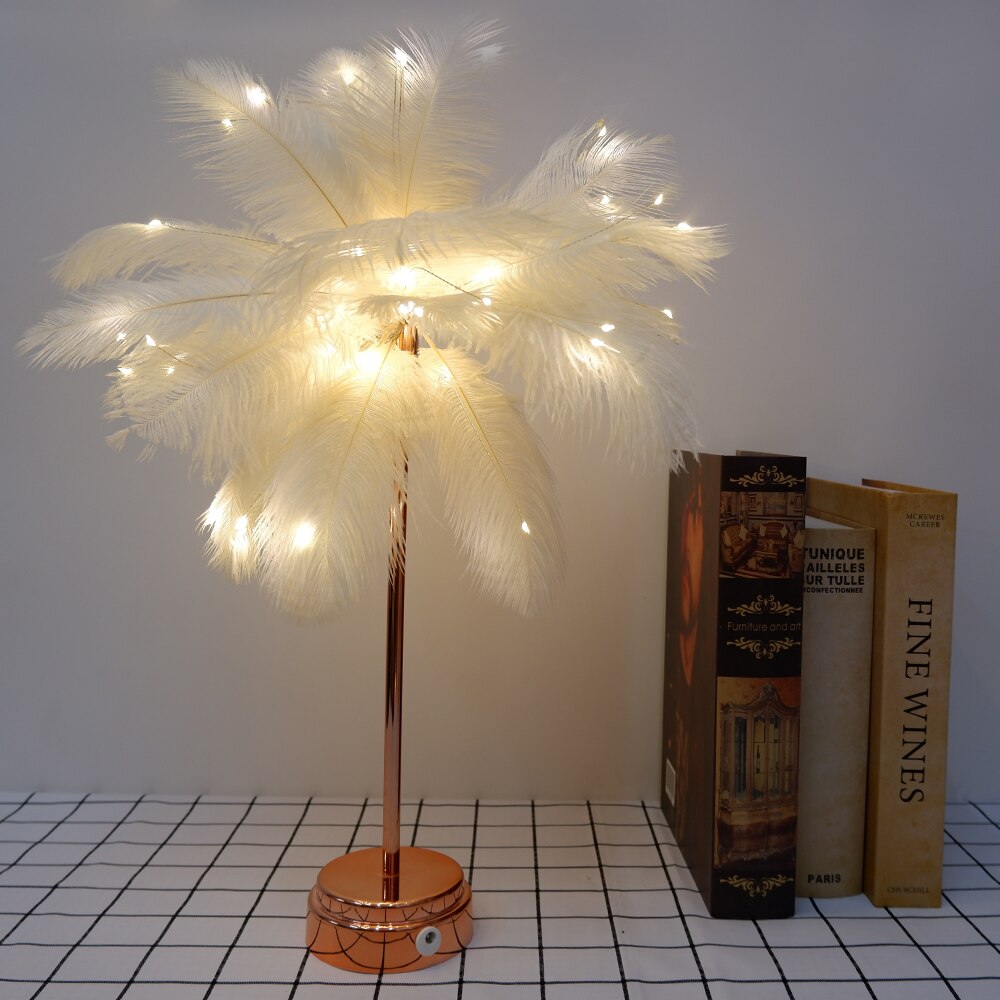 Yickyue LED Feather Light Fairy Table Lamp Adjustable Warm White Table Lamp Night Light For Home Decor Desktop
