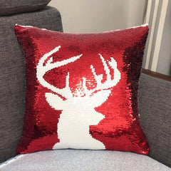 Magical Shining Christmas Deer Snowflake Cushion Cover with Sequins Throw Pillow Case Cover for Seat Car 40x40cm Christmas Gift
