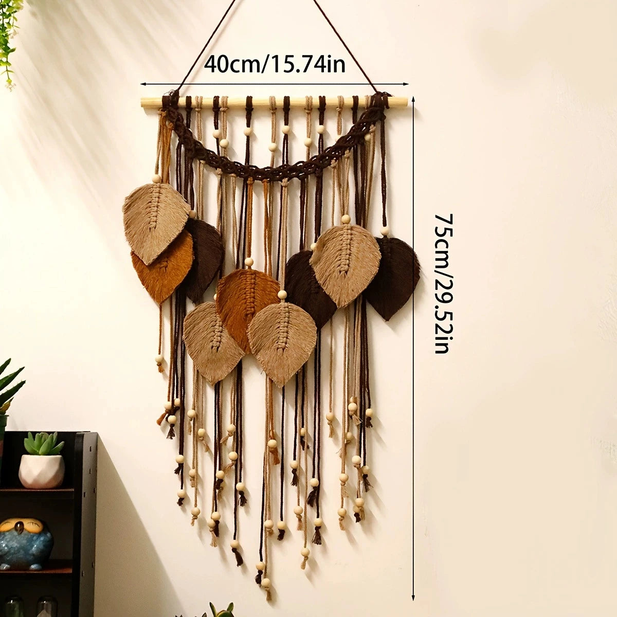 Handmade Boho Leaf Macrame Hanging Tapestry Autumn Maillard Home Room Decoration Accessories Aesthetic Wall Art Holiday Decor