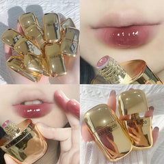 YICKYUE  -  Chubby Gold Tube Water Light Mirror Lip Gloss Lip Glaze Matte Lipstick Waterproof Liquid Lipstick Nude Pink Lip Tint Makeup