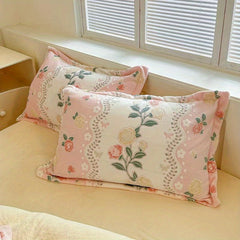 YICKYUE  -  Luxurious 4pcs Milk Fleece Bedding Set - Soft & Warm Floral Duvet Cover, Pillowcases, and Sheets for Cozy Autumn & Winter Comfort