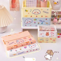Ins Kawaii Desktop Storage Basket Box Organizer Plastic with Handle Cosmetic Folding Storage Box Basket Collapsible Home Decor